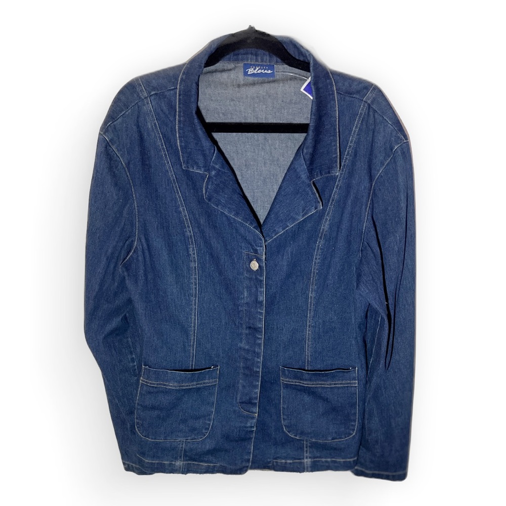 Express Bleus Blue Dark Wash Stretch Denim
Jean Jacket Pockets Women
